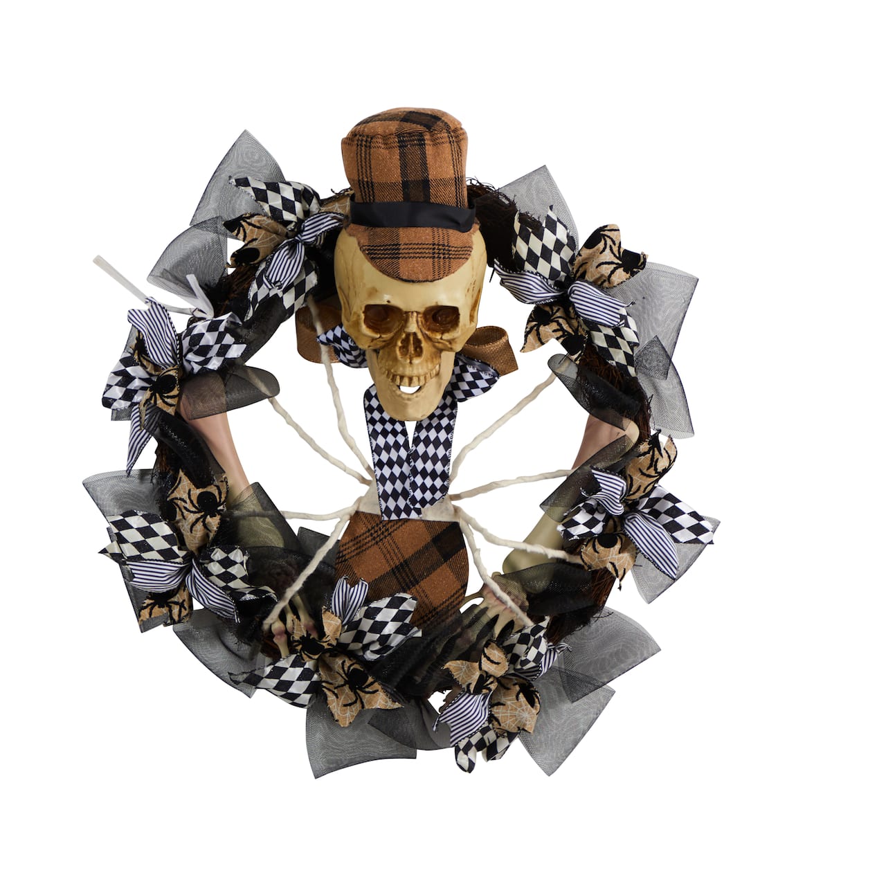 24&#x22; Halloween Skull in Plaid Mesh Wreath